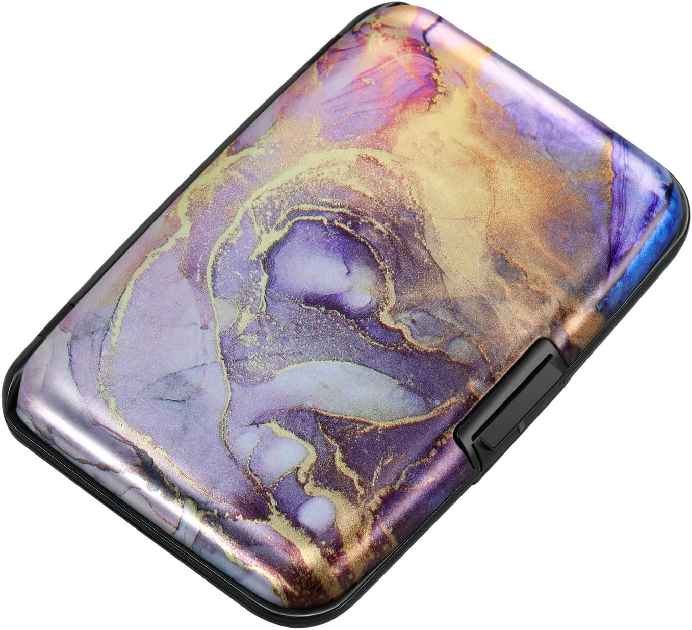 ELFISH Mini RFID Aluminum Wallet Credit Cards Holder Business Card Case Metal ID Case for Men Women（Light Purple Marble
