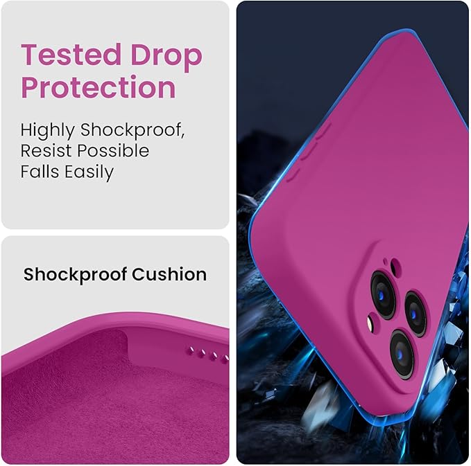 FireNova Designed for iPhone 15 Pro Case, Silicone Upgraded [Camera Protection] Phone Case with [2 Screen Protectors], Soft Anti-Scratch Microfiber Lining Inside, 6.1 inch, Shocking Pink
