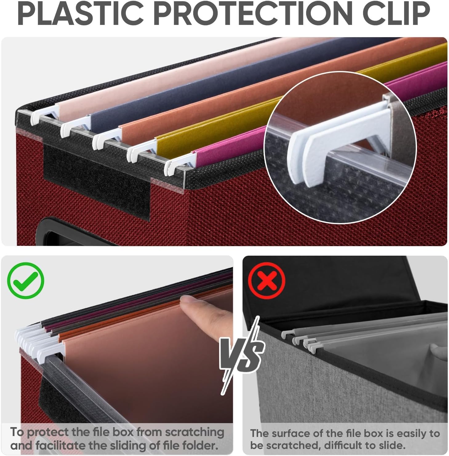 BALEINE File Organizer Box with Lid, Collapsible File Folder Organizer with Plastic Slide, Hanging File Folder Box for Office Document Storage (1 Pack, Red, S)