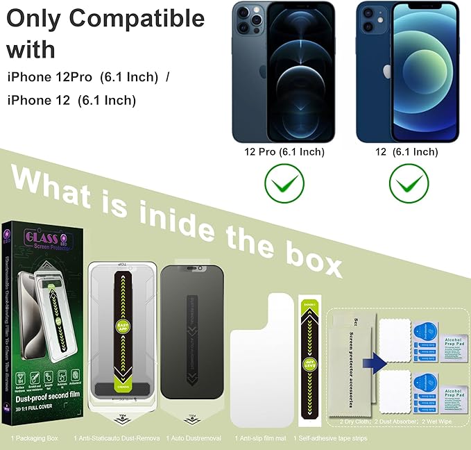 (2-Pack Matte Privacy Anti-Spy Screen Protector for iPhone 12/12 Pro (6.1-Inch),9H Tempered Glass,Anti-Glare,Full Coverage,Anti-Fingerprint,Auto Dust Removal,Bubble-Free