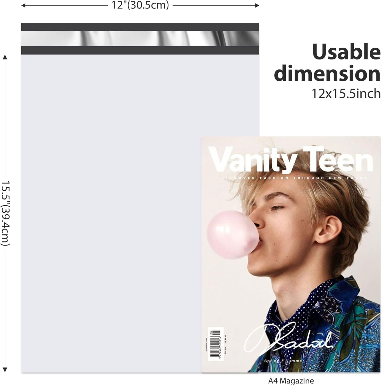 Fuxury 500 Pcs Poly Mailers 12x15.5 Inch, Bulk Shipping Bags for Clothing, Strong Adhesive Shipping Envelopes for Small Business Suppliers,Waterproof Mailers Poly Bags Mailing Envelopes White