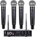 4 Channel Rechargeable Wireless Microphone System Pro & Pre Effector, UHF Metal Handheld Cordless Mics with Vocal Cut, Bluetooth, USB Port, XLR, 1/4, Optical, RCA Input/Output, LCD Display