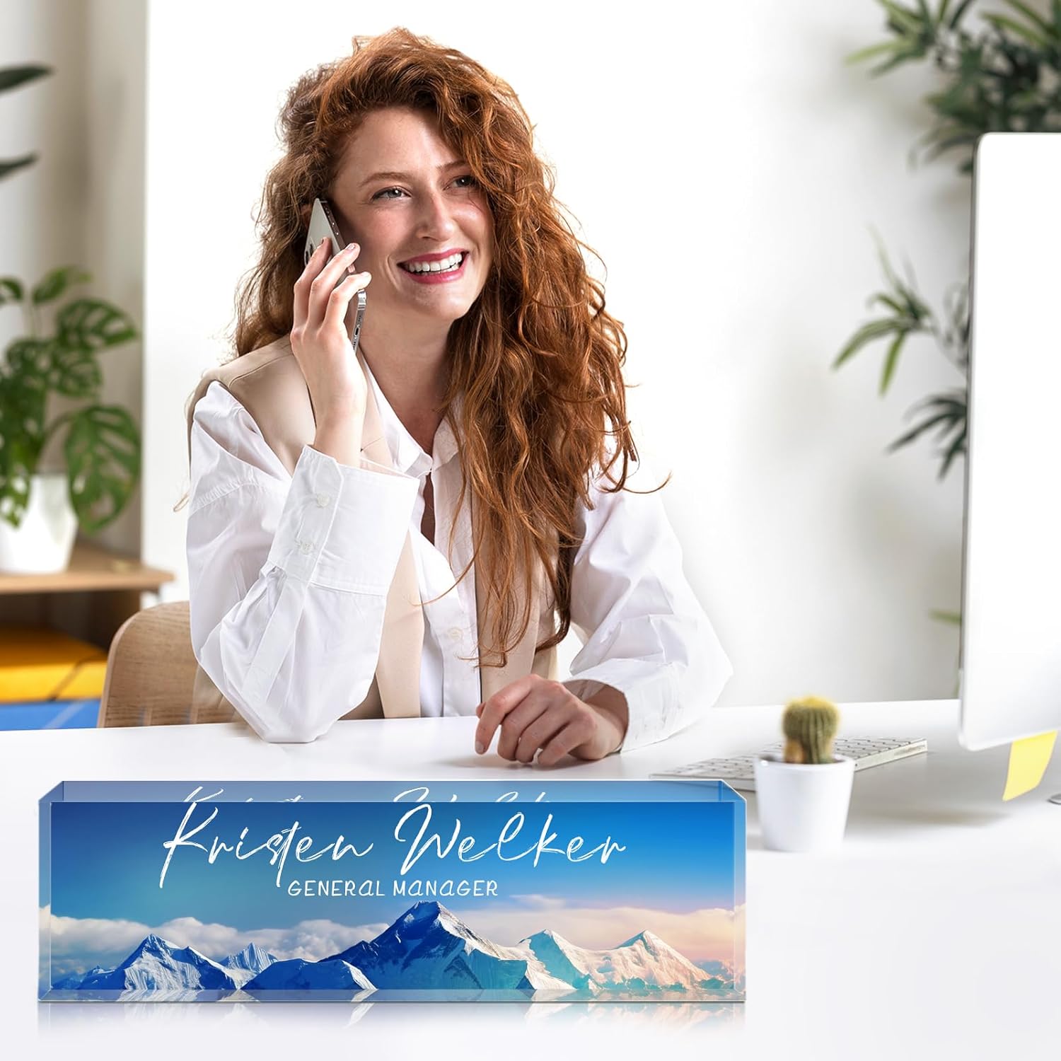 Personalized Name Plate for Desk - Custom Engraved Name Plates for Man - Boss Day Gifts for Boss - Acrylic Office Decor Appreciation Gifts for Teacher Nurse Coworker Social Worker (Blue Mount)