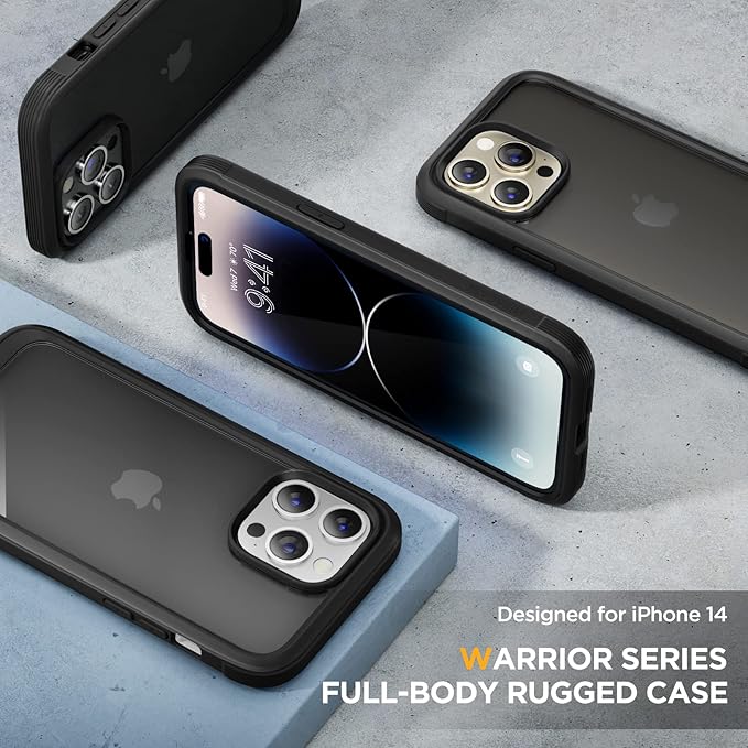 Miracase Glass Series Designed for iPhone 14 Pro Case 6.1 Inch, Upgrade Full-Body Bumper Case with Built-in 9H Tempered Glass Screen Protector, with Camera Lens Protector, Matte Black