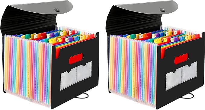 CHEPULA 2 Pack 24 Pockets Accordion File Organizer, A4 Multicolored Expanding File Folder, Large Capacity File Organizer Expandable Folder with Expandable Cover Document Organizer File Box