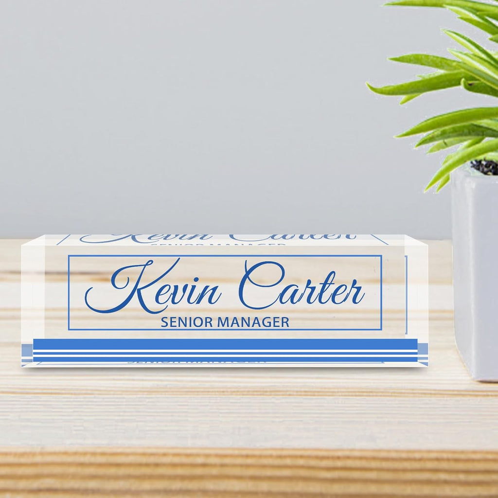 Name Plate for Desk Personalized, Acrylic Desk Decorations, Employee Appreciation Gifts, Custom Office Gifts for Coworkers, Boss, Teacher, Nurse (Business Blue)