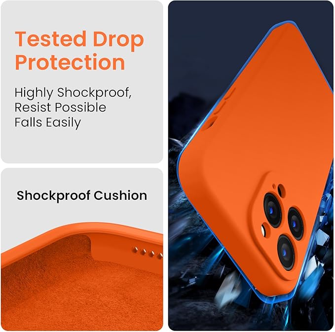 FireNova for iPhone 14 Pro Case, Silicone Upgraded [Camera Protection] Phone Case with [2 Screen Protectors], Soft Anti-Scratch Microfiber Lining Inside, 6.1 inch, Neon Orange