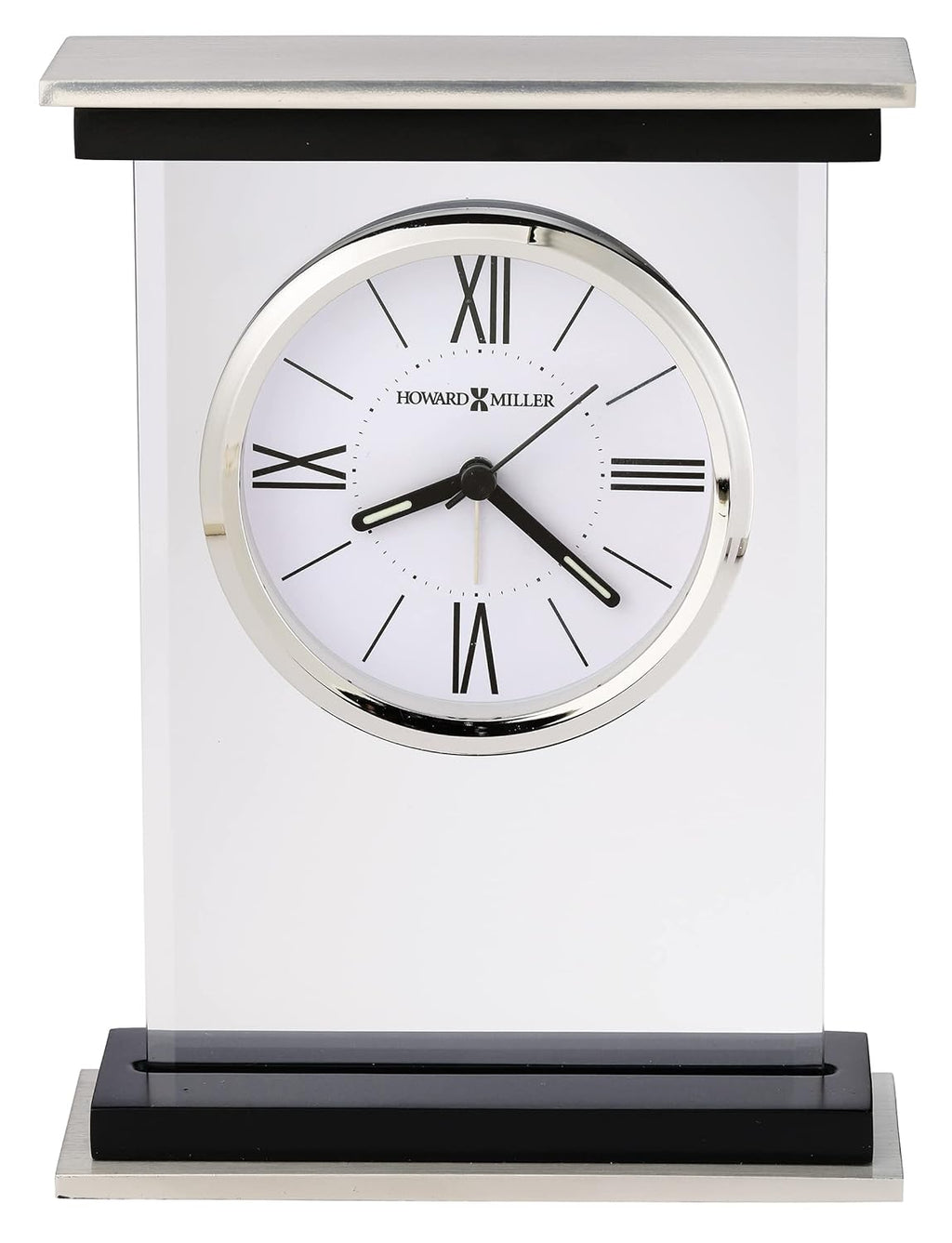 Howard Miller Bryant Tabletop Clock – Modern Desk Clock with Silent Sweep Seconds Luminous Hands Roman Numeral Markers & Bracket Style Design Satin Finish for Home Office & Desktop Decor