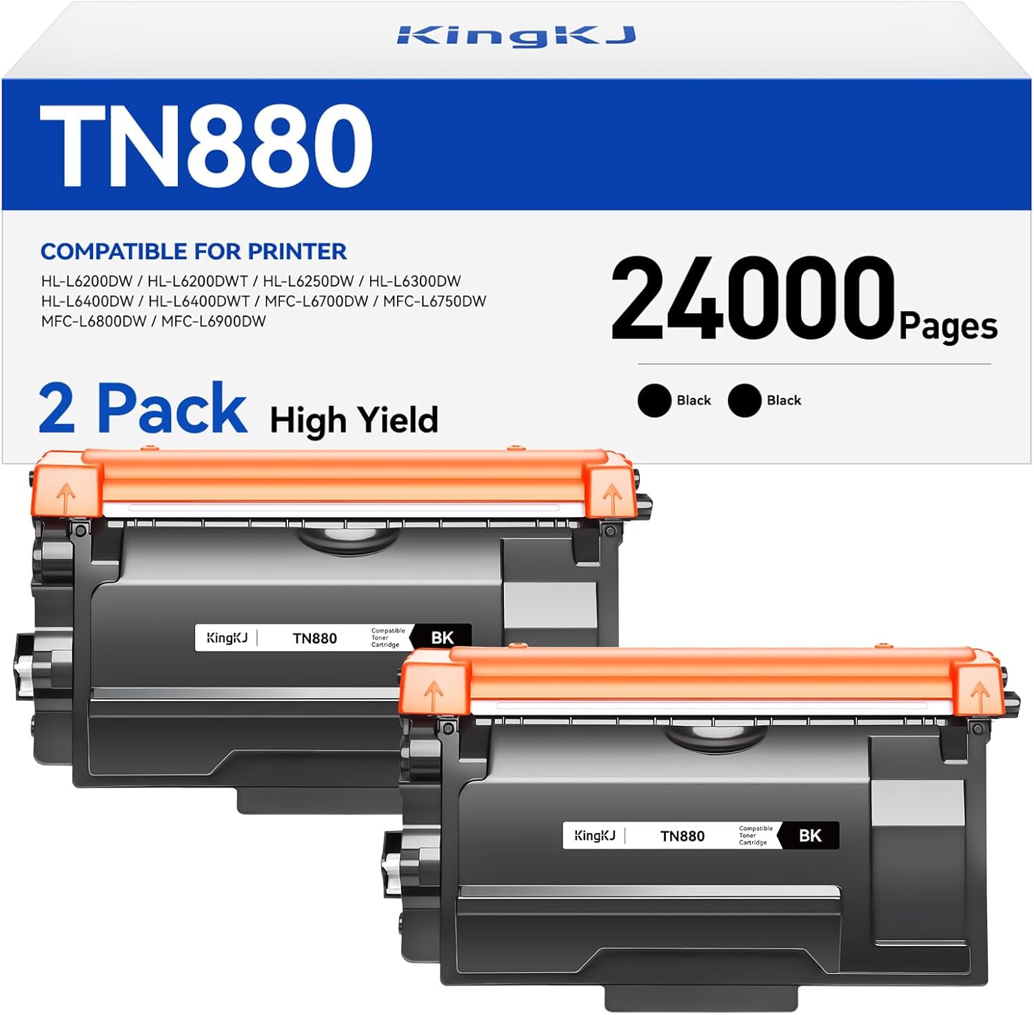 TN880 Black Toner Cartridge 2-Pack High Yield Compatible for Brother TN-880 TN850 880 Toner for HL-L6200DW L6200DWT L5200DW L5100DN L6400DW MFC-L5800DW L5700DW L6700DW L6800DW DCP-L5600DN Printer Ink