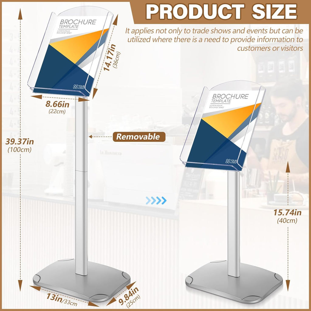 Advertising Brochure Holder Displays Stand 8.5 x 11 Inches Pedestal Poster Sign Stand for A4 Poster Acrylic Storage with Aluminum Frame Brochure Holder