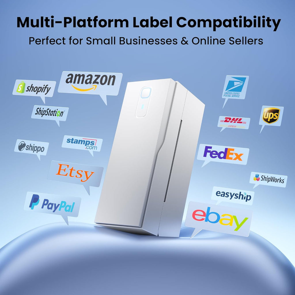 Bluetooth Thermal Label Printer – 4x6 Shipping Label Printer for Small Businesses & Shipping Packages, Compatible with Android, iPhone, and Windows, Ideal for Amazon, eBay, Shopify, Etsy (White)