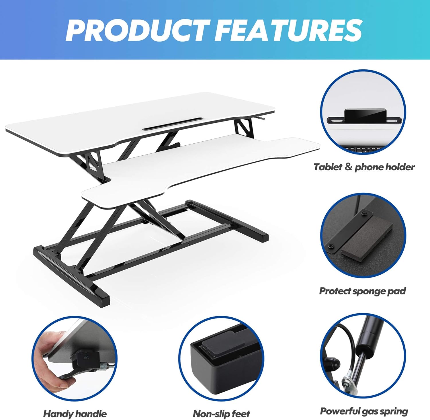 FITUEYES Height Adjustable Standing Desk 36” Wide Sit to Stand Converter Stand Up Desk Tabletop Workstation for Dual Monitor Riser FSD309103WW