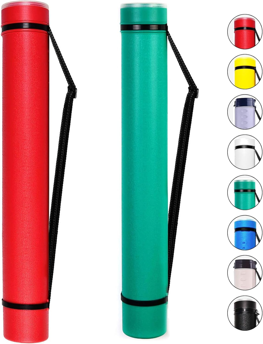 2-Pack Extendable Poster Tubes Expand from 24.5” to 40” with Shoulder Strap | Carry Documents, Blueprints, Drawings and Art | Red and Green Portable Durable Round Storage Cases with Lids and Labels