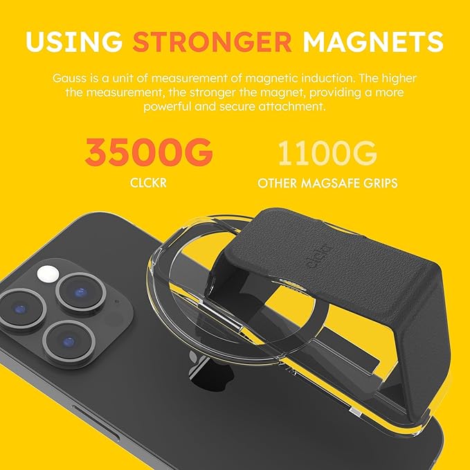 CLCKR for MagSafe Phone Grip for MagSafe Kickstand Compatible with Mag Safe Finger Loop, 3-in1 Phone Ring Holder Strap for Mag Safe iPhone 16/15/14/13/12 Series, Galaxy S25/S24/S23/S22, Pixel - Black