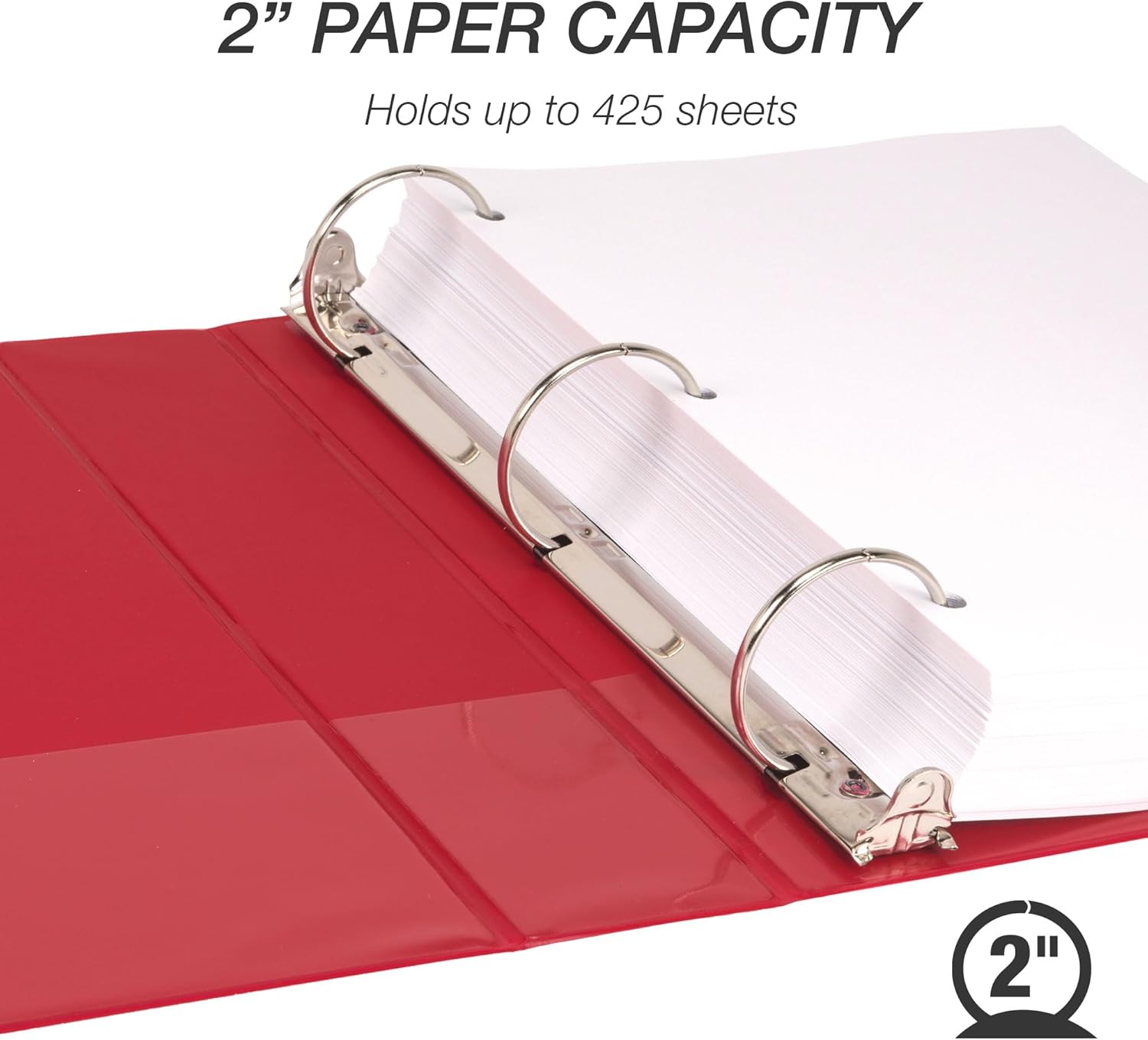 Samsill 2 Inch 3 Ring Binders, Made in USA, Economy Round Ring, Clear View Cover, 425 Sheet Capacity - for School, Home, Office - Red, 12 Pack