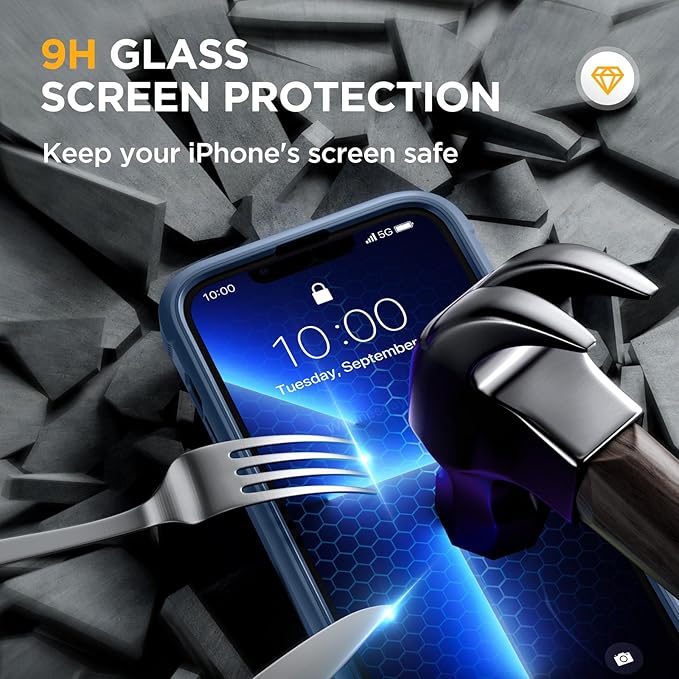 Miracase Magnetic Glass for iPhone 13 Pro Case,Compatible with MagSafe,Full-Body Bumper with Shockproof Military-Grade,Built-in 9H Tempered Glass Screen Protector for iPhone 13 Pro,Dark Blue