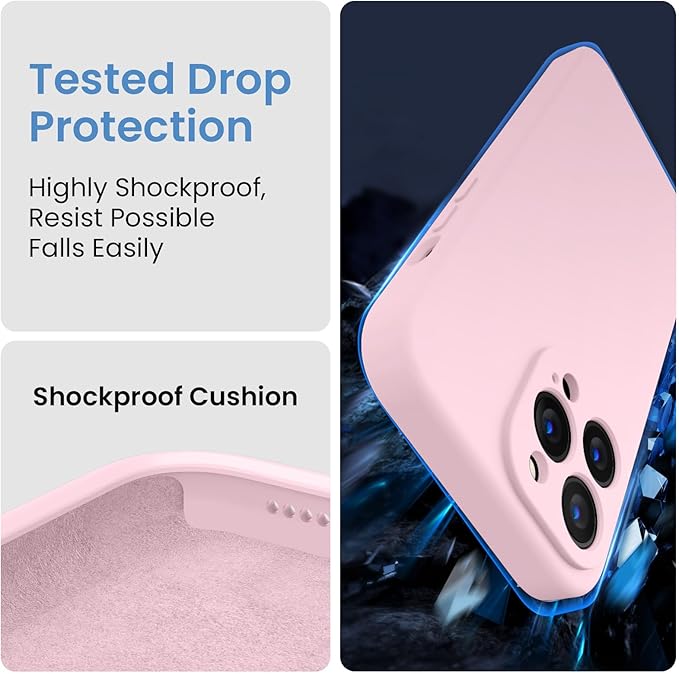 FireNova for iPhone 14 Pro Case, Silicone Upgraded [Camera Protection] Phone Case with [2 Screen Protectors], Soft Anti-Scratch Microfiber Lining Inside, 6.1 inch,Chalk Pink