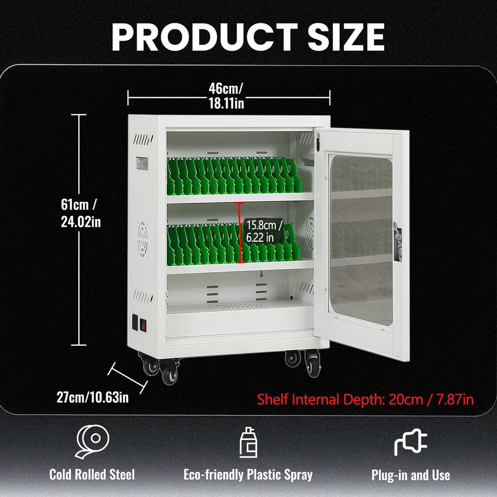 30 Device Cell Phone Charging Stations, Mobile Phone Charging Cabinet, Cellphone USB Charging Cart, Rechargeable Cellphone Locker Storage Charging Station (White, 30 Slots)