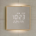mooas Wooden Frame LED Silent Wall Clock with Remote, Backlit Nightlight, Modern Digital LED Wall Clock Display Sunrise Alarm Melody 5 Brightness for Bedroom Living Room (Wooden Frame Light Brown)