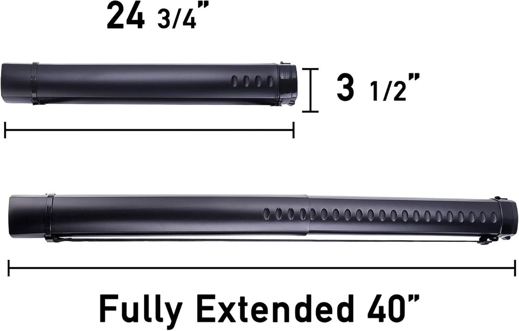 2-Pack Extendable Poster Tubes Expand from 24.5” to 40” with Shoulder Strap | Carry Documents, Blueprints, Drawings and Art | Black Portable Durable Round Storage Cases with Lids and Labels