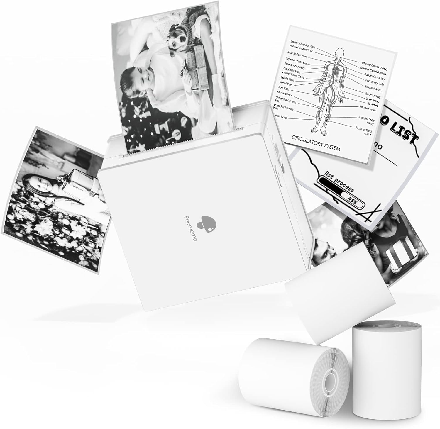 Phomemo Sticker Printer- Mini Thermal Sticker Printer Machine, Small Pocket Label Maker Instant Print for DIY Creation, Study Notes, Photos, Portable Inkless Photo Maker for Kids/Students, White