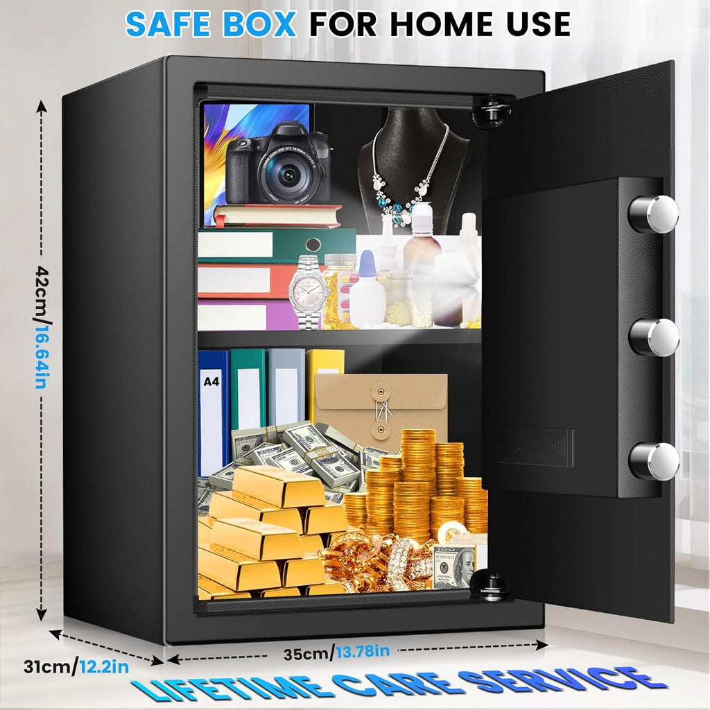 2.6 Cuft Safe Box, Steel Home Security Safe with Fireproof Waterproof Money Bag, Anti-Theft Safes for Home with Programmable Keypad Keys, Digital Safety Box for Documents Valuables Jewelry