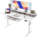 Agilestic Electric Standing Desk with 2 Drawers and Keyboard Tray, 55 x 24 Inches Ergonomic Adjustable Height Desk with Storage, Sit Stand up Desk Computer Workstation, White