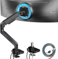 ARES WING Ultrawide Monitor Arm with USB A/C, for 17 to 49 inch Heavy Duty Screen, Holds 44 lbs, Adjustable Gas Spring Arm Desk Mount with Clamp and Grommet Base, Black