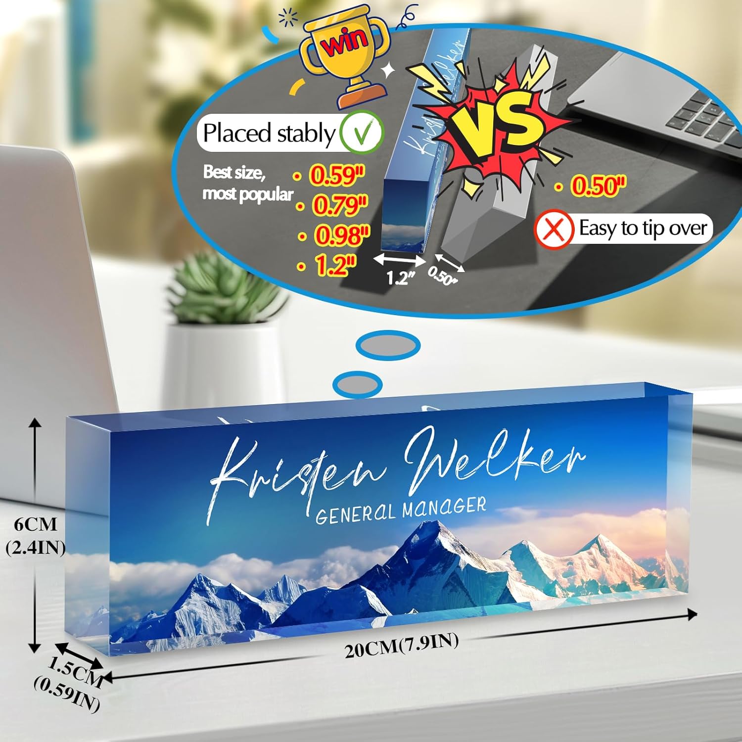 Personalized Name Plate for Desk - Custom Engraved Name Plates for Man - Boss Day Gifts for Boss - Acrylic Office Decor Appreciation Gifts for Teacher Nurse Coworker Social Worker (Blue Mount)