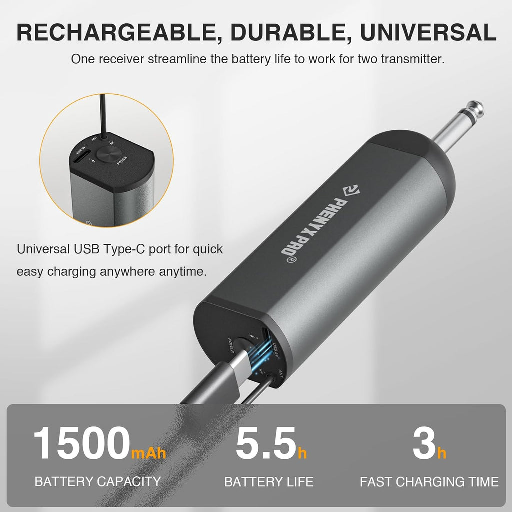 Phenyx Pro Dual Digital Wireless Microphone System, w/2 Handheld Dynamic Microphones,15 UHF Frequency Groups, Mini Receiver, Metal Cordless Mic for Karaoke,Church,DJ,Singing (PDP-2-2H)