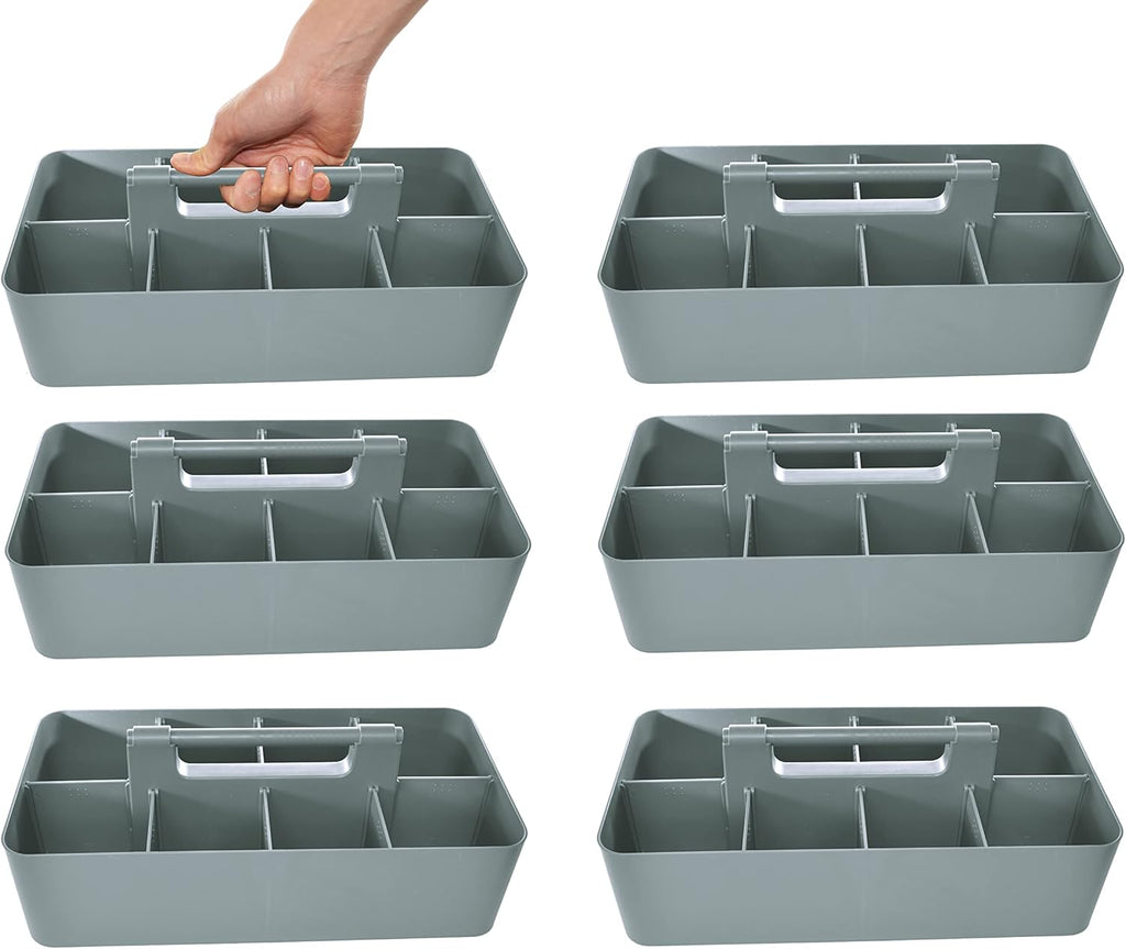 -Large Portable Caddy, DIY Dividers, 8 Compartments, School Office Supplies Home Business Organizer,Portable Basket with Handle Storage Made in USA (6 PACK, Orion Gray)