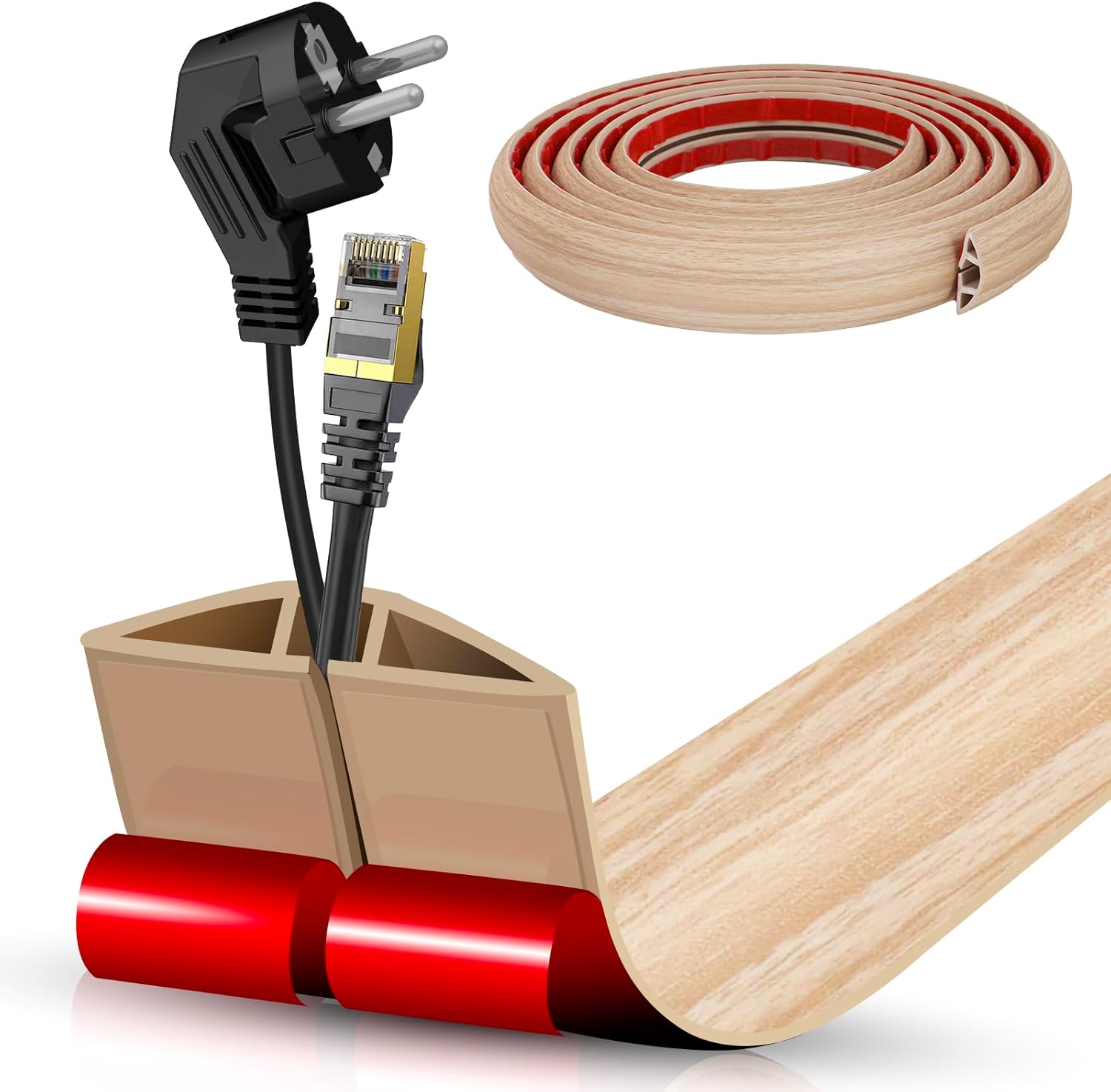 Floor Cord Cover Self Adhesive Cord Hider,10FT Cable Management, Extension Strip Protector for Wires, Prevent Cable Trips for Offices, Gyms, Exhibitions Cavity:0.47"(W) x0.35(H) WoodLightyellow