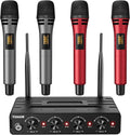 TONOR Wireless Microphones System with 4x10 Channels Cordless Handheld Microfono Inalambrico, UHF Mics with Stable Signal Transmission for Karaoke Singing Party Church Wedding PA Speaker 200ft Red