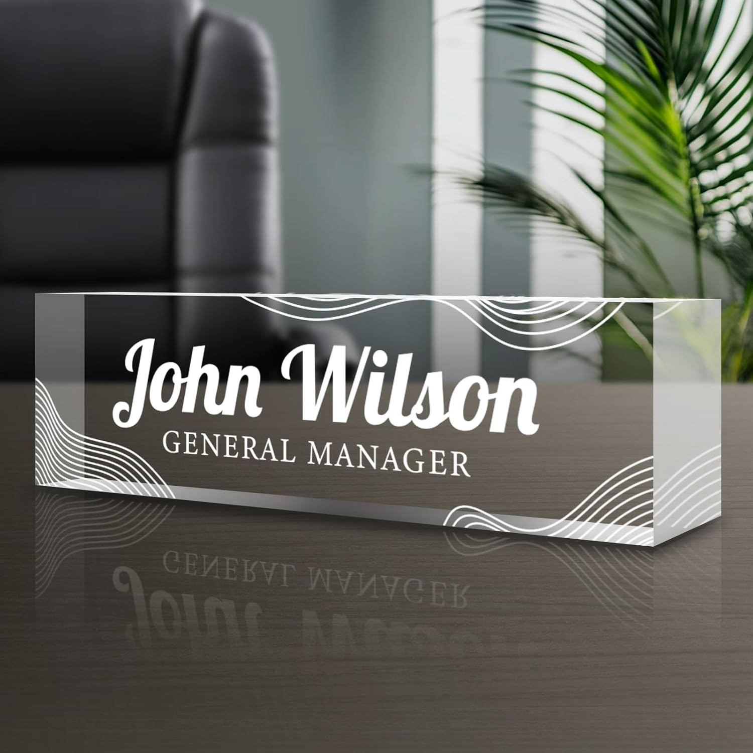Personalized Name Plate for Desk - Custom Engraved Name Plates for Man - Boss Day Gifts for Boss - Acrylic Office Decor Appreciation Gifts for Teacher Nurse Coworker Social Worker (White Lines)