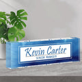 Name Plate for Desk Personalized, Acrylic Desk Decorations, Employee Appreciation Gifts, Custom Office Gifts for Coworkers, Boss, Teacher, Nurse (Blue White Marble)