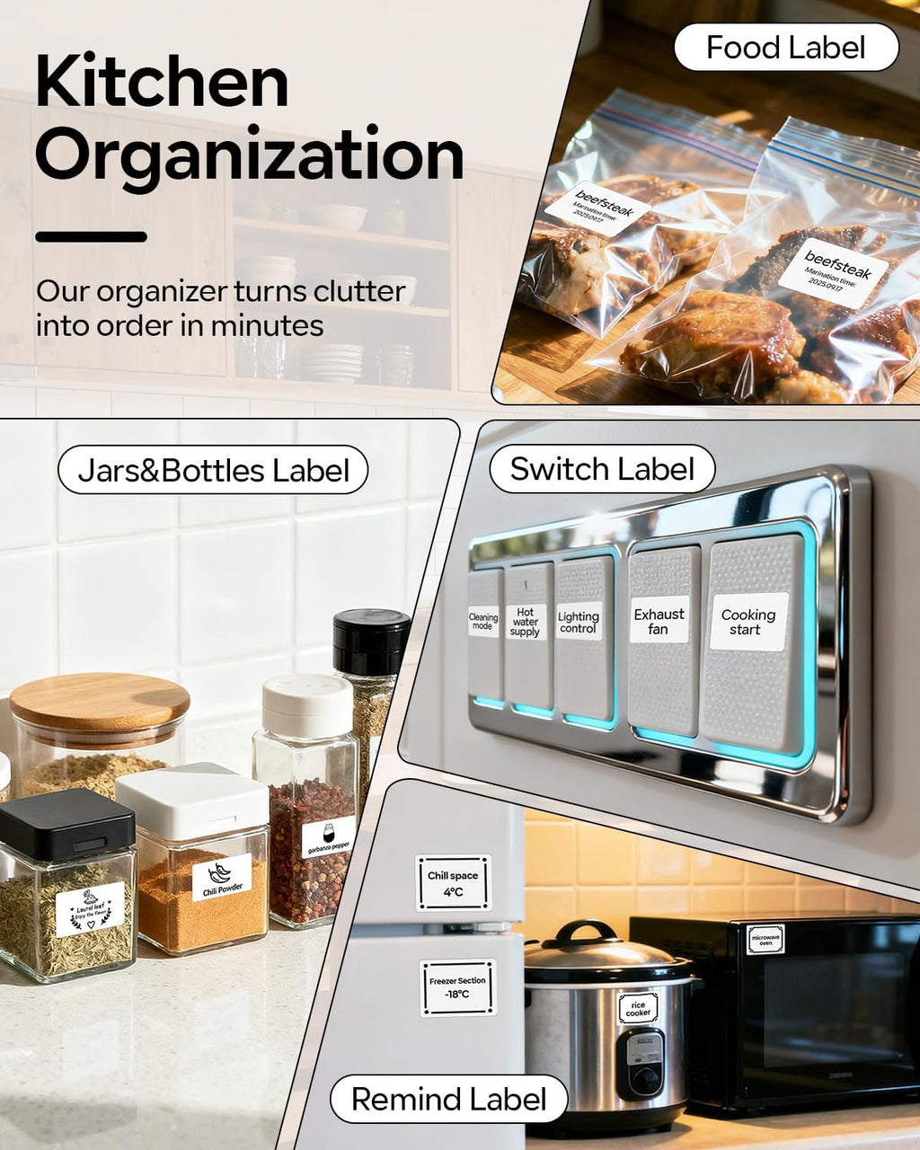 Phomemo Label Printer M110 Upgraded Label Maker Bluetooth No Ink Portable for Small Business, Address, Office, Home for Phone; for PC/Mac(USB), with 100 Labels, Ebony Black