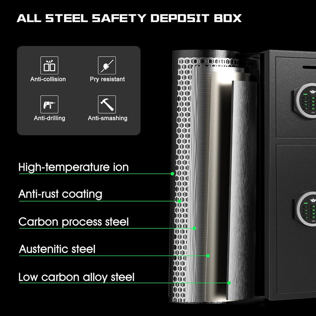 Large Double Door Safe Box Fireproof Waterproof, 6.0 Cu ft Security Safe with LED Light and Dual Alarm System, Home Safes Digital Keypad and Mute Function, Security Lock Box for Money and Valuables