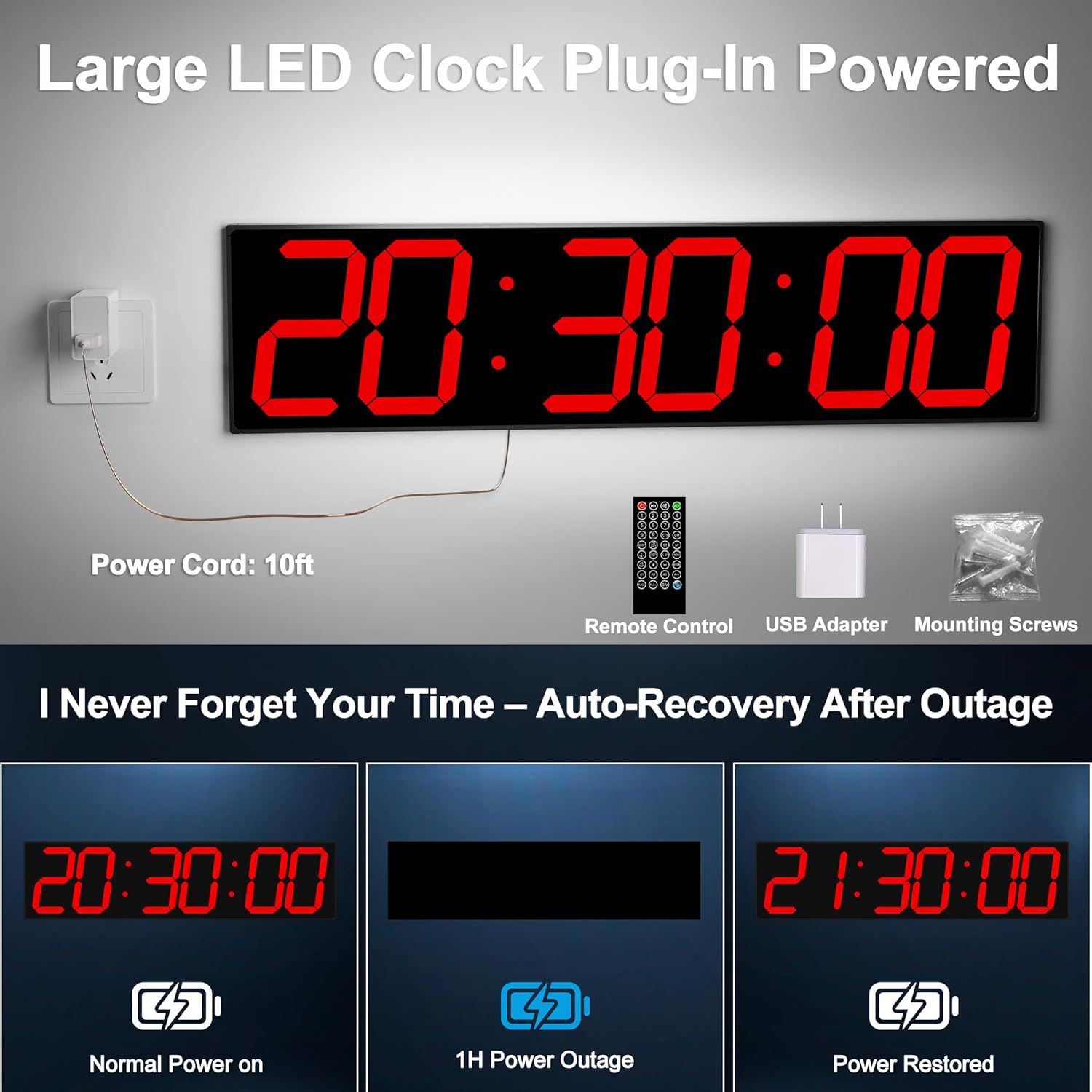 Large Digital Wall Clock 28" with GPS Auto-Sync, Remote Control & Timer, Wall-Mounted for Classroom, Office, Gym, Conference Room