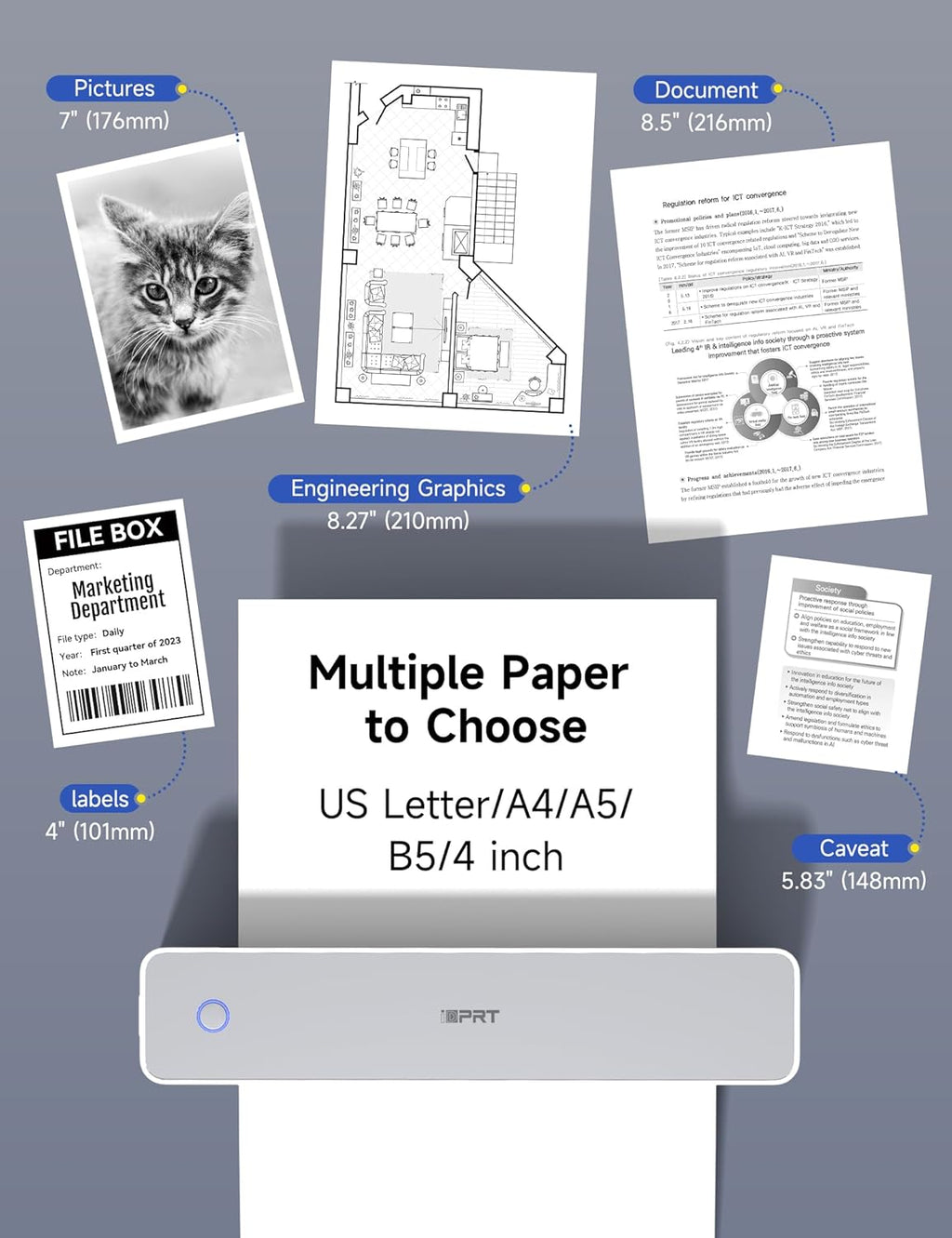 iDPRT MT610 Pro Portable Thermal Printer, 300DPI HD Mobile-Travel-Printers, Inkless-Wireless-Small-Printer for Home Use, Office, Vehicles, Bluetooth Printers Supports 8.5" x 11" US Letter&A4&A5 Size