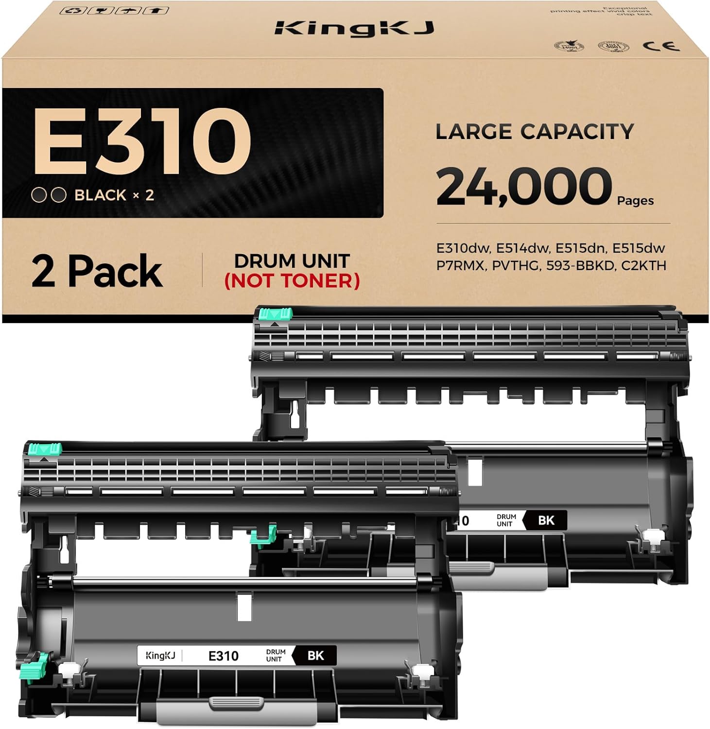 E310 E310dw Drum Unit(Not Toner)Black 2-Pack High-Yield Replacement for Dell P7RMX PVTHG 593-BBKD Image-Drum Compatible for Dell E310dw E514dw E515dn E515dw E310 E514 E515 Laser Printer Ink All-in-One