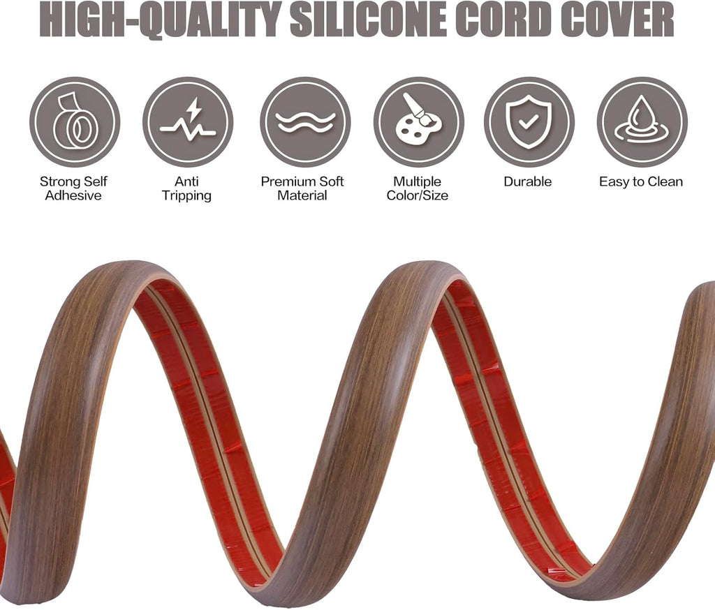 Floor Cord Cover Cable Cavity Self Adhesive Cord Hider Floor 10FT Floor Cable Management Power Cord Protector Floor Electric Cord Covers for Offices, Gym, Exhibitions (Misty Brown Wood, 1.18" x 20')