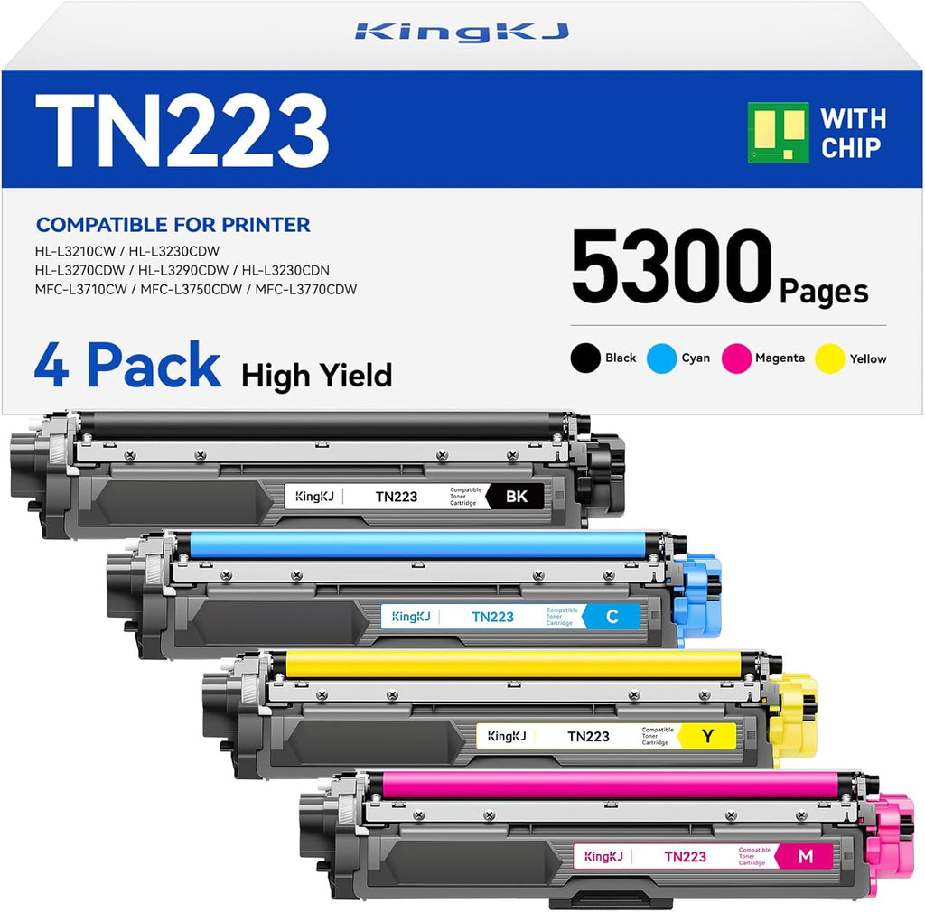 TN223 Toner Cartridge Set 4-Pack Black Color Replacement for Brother TN-223 TN227 Compatible with HL-L3270CDW HL-L3210CW MFC-L3770CDW HL-L3290CDW MFC-L3750CDW L3710CW HL-L3230CDW L3230CDN Printer Ink