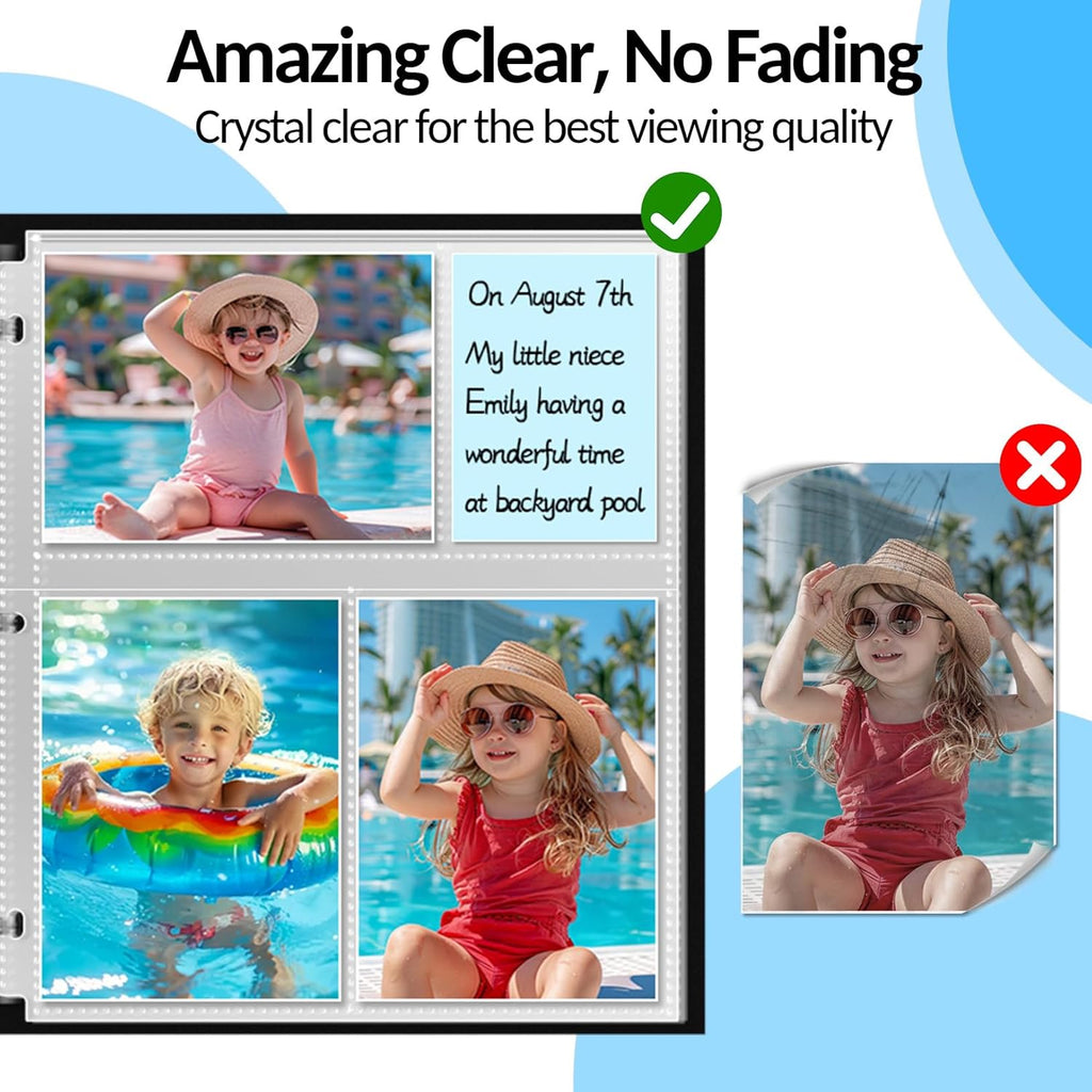 60 Pack 4x6 Photo Sleeves for 3 Ring Binder - Clear Archival Photo Protector Sleeves, Acid Free Plastic, 8.5x11