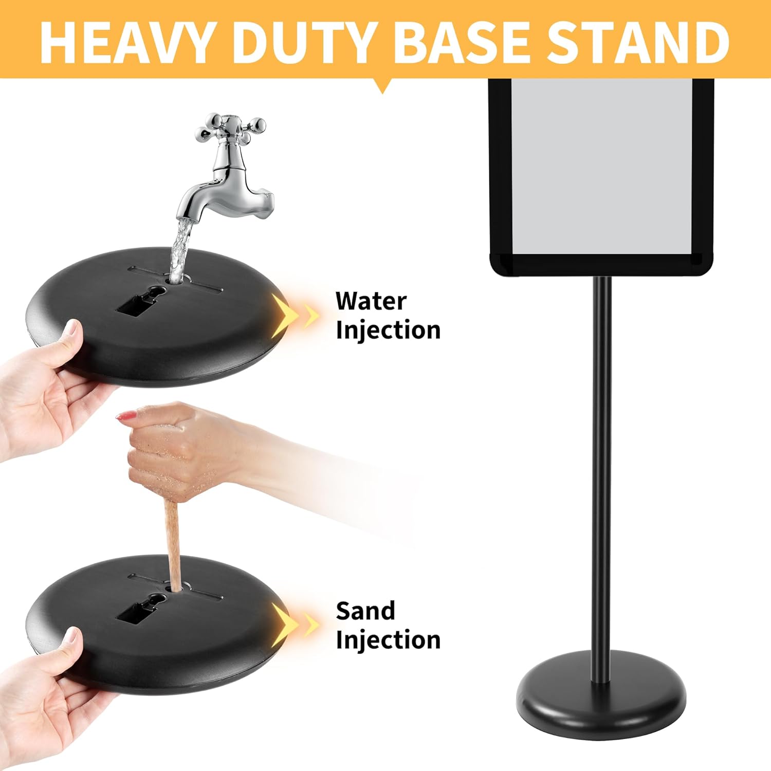 2 Pack Sign Holder Stand 8.5 x 11, With 3-Prong-Base & Round Base, Poster Stand Aluminum Snap Open Frame for A4 Size Outdoor Indoor Sign Stand, Height Adjustable-Black