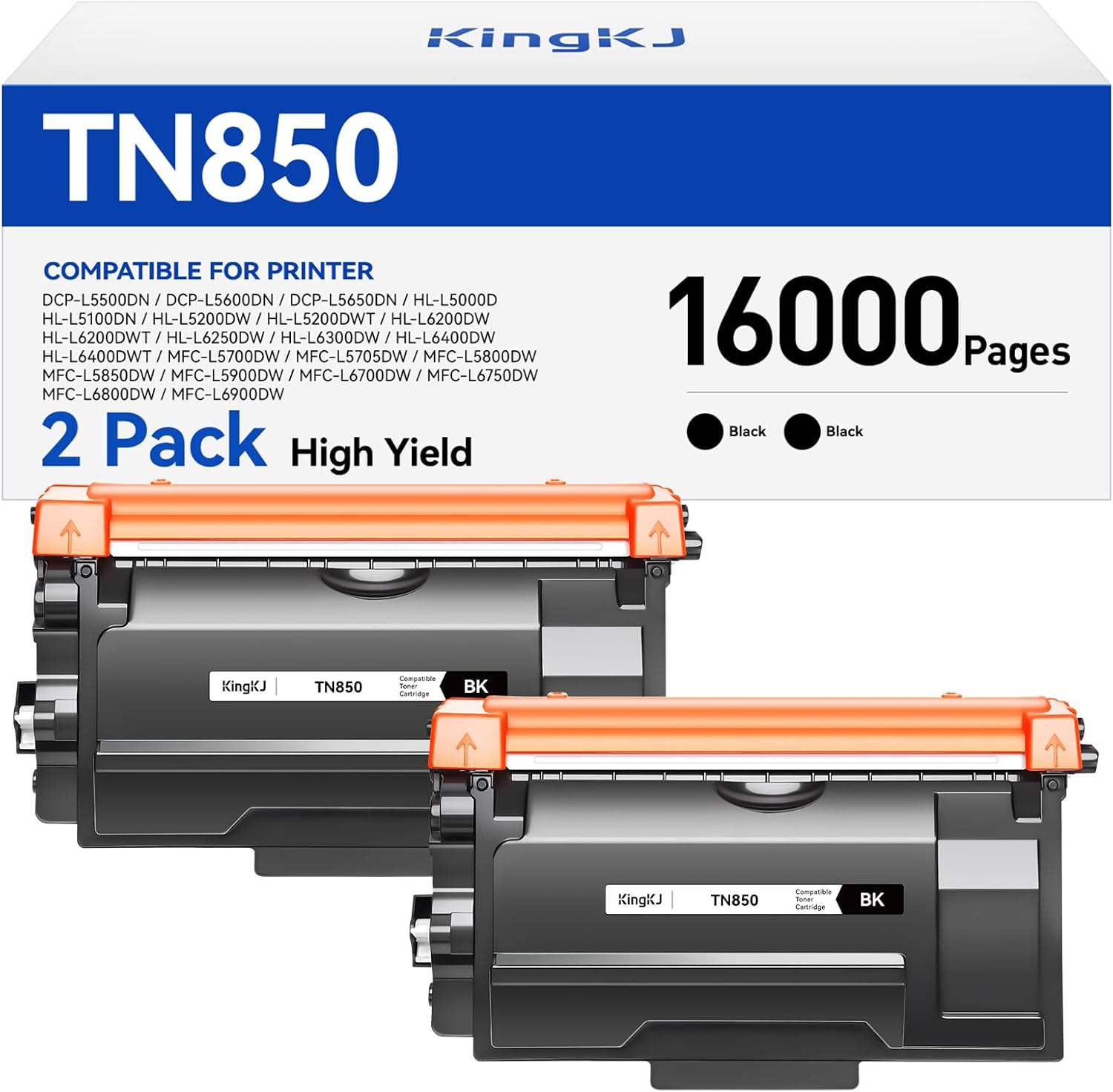TN850 Black Toner Cartridge 2-Pack High Yield Compatible for Brother TN-850 850 Toner HL-L6200DW L6200DWT L5200DW L5100DN L6400DW MFC-L5800DW L5700DW L6700DW L6800DW DCP-L5600DN Printer Ink All-in-One
