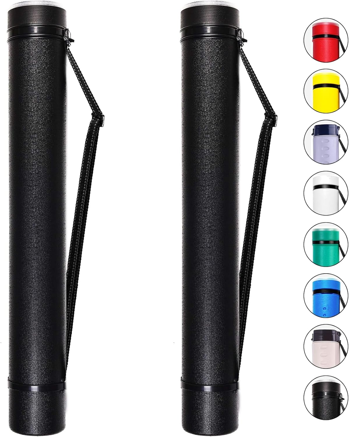 CALPALMY 2-Pack Extendable Poster Tubes Expand from 24.5” to 40” with Shoulder Strap | Carry Documents, Blueprints, Drawings and Art | Black Portable Durable Round Storage Cases with Lids and Labels