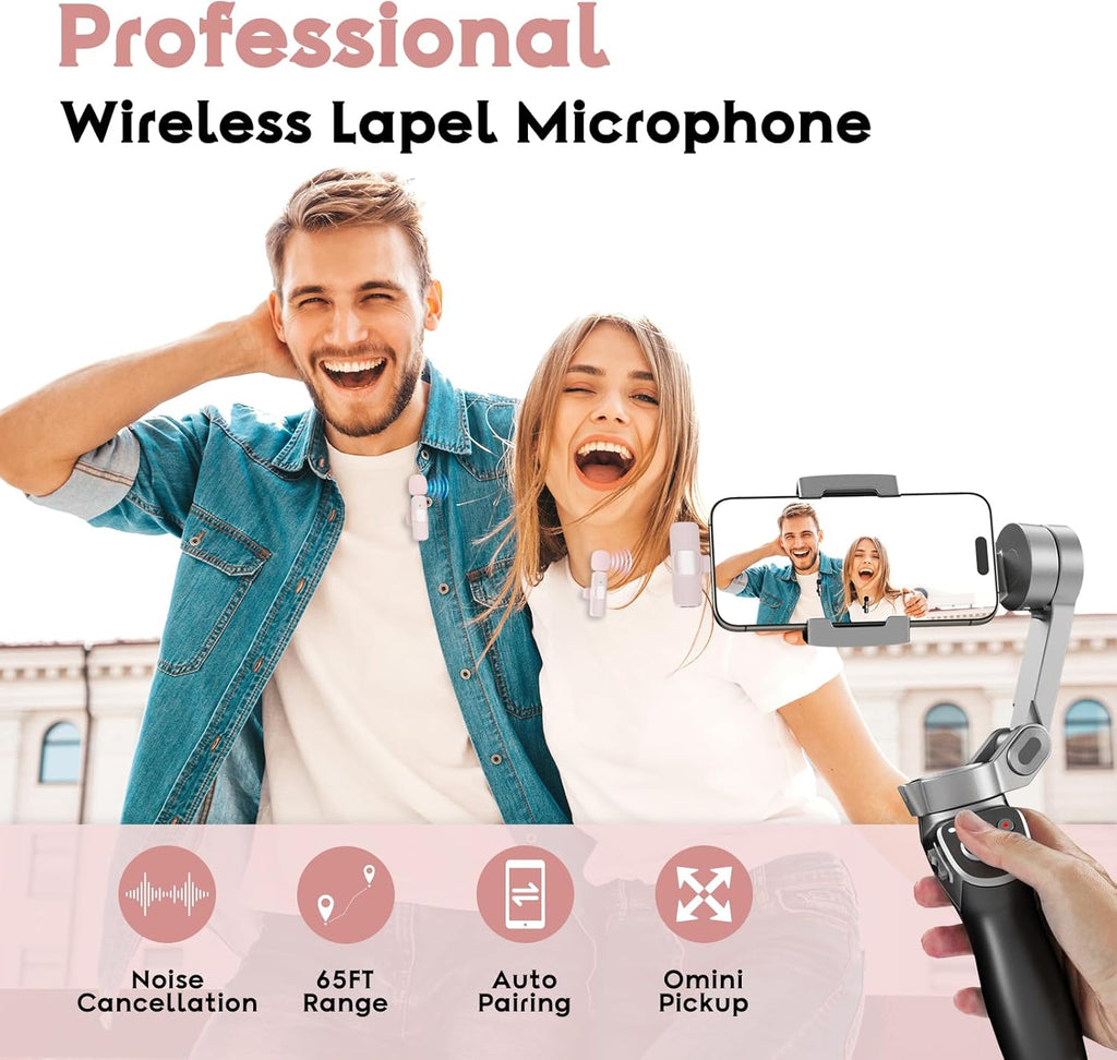 USB C Mini Wireless Lavalier Microphone for iPhone 15 16, iOS and Android Devices - Noise Reduction Lapel Mic for Recording, Clip Omni Lav Mic for Video Recording, Tiktok, Youtube, Vlog (Pink)