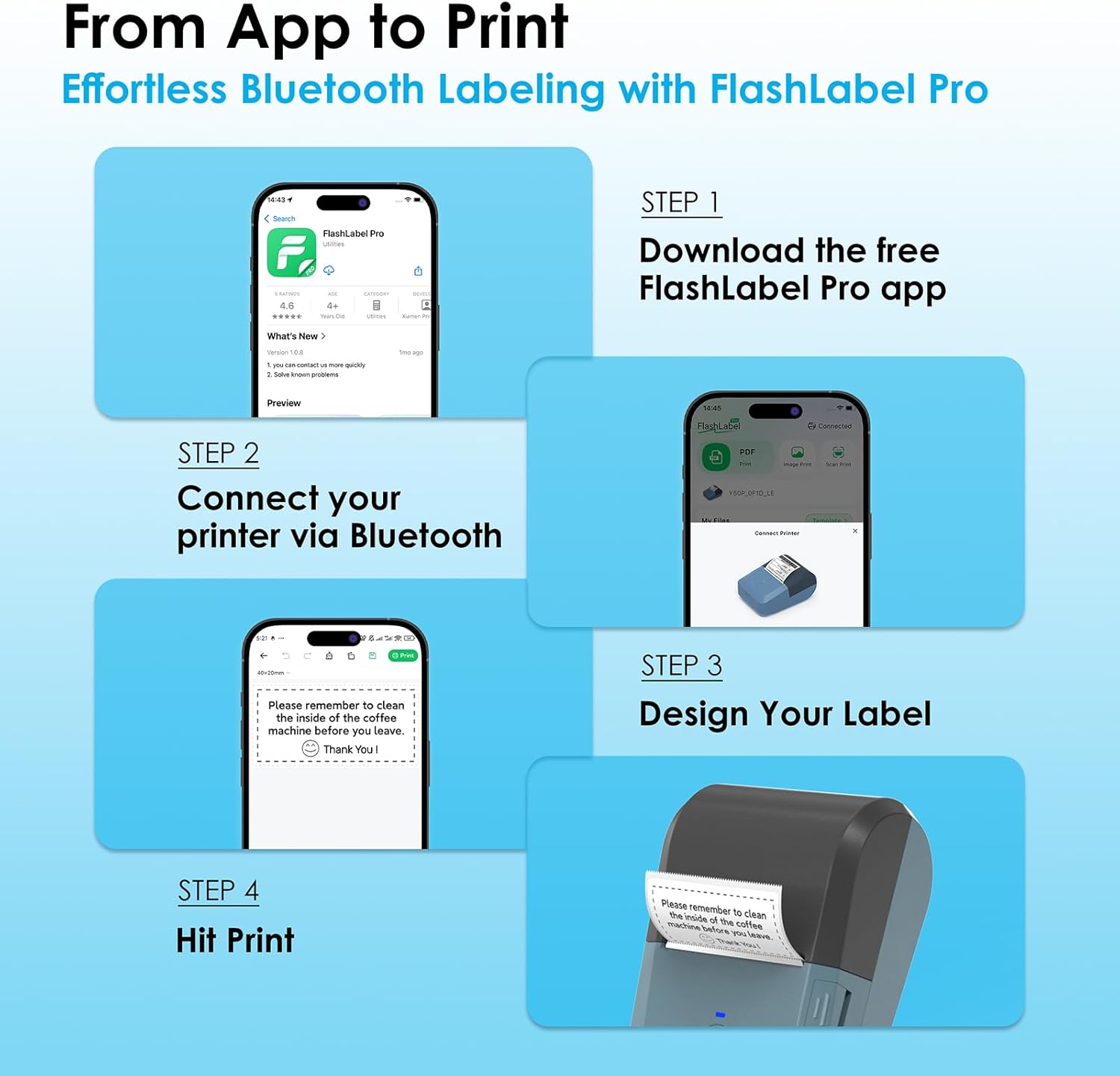 Bluetooth Label Maker Machine with Tape, Y50P Portable Thermal Sticker Maker for Home Office, Small Bussiness & School – Logo Stickers Printer – Includes 230 Labels, Black