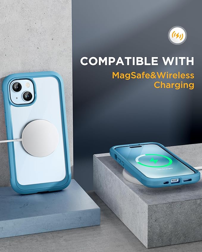 Miracase Glass Series Designed for iPhone 15 Plus Case 6.7'[only for 15 Plus] Phone Case Cover with Built-in 9H Tempered Glass Screen Protector,Blue