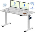 FLEXISPOT EN1 One-Piece Standing Desk 55 x 28 Inches Stand Up Desk Workstation Home Office Computer Height Adjustable Desk (White Frame + Marble Gray Top, 2 Packages)